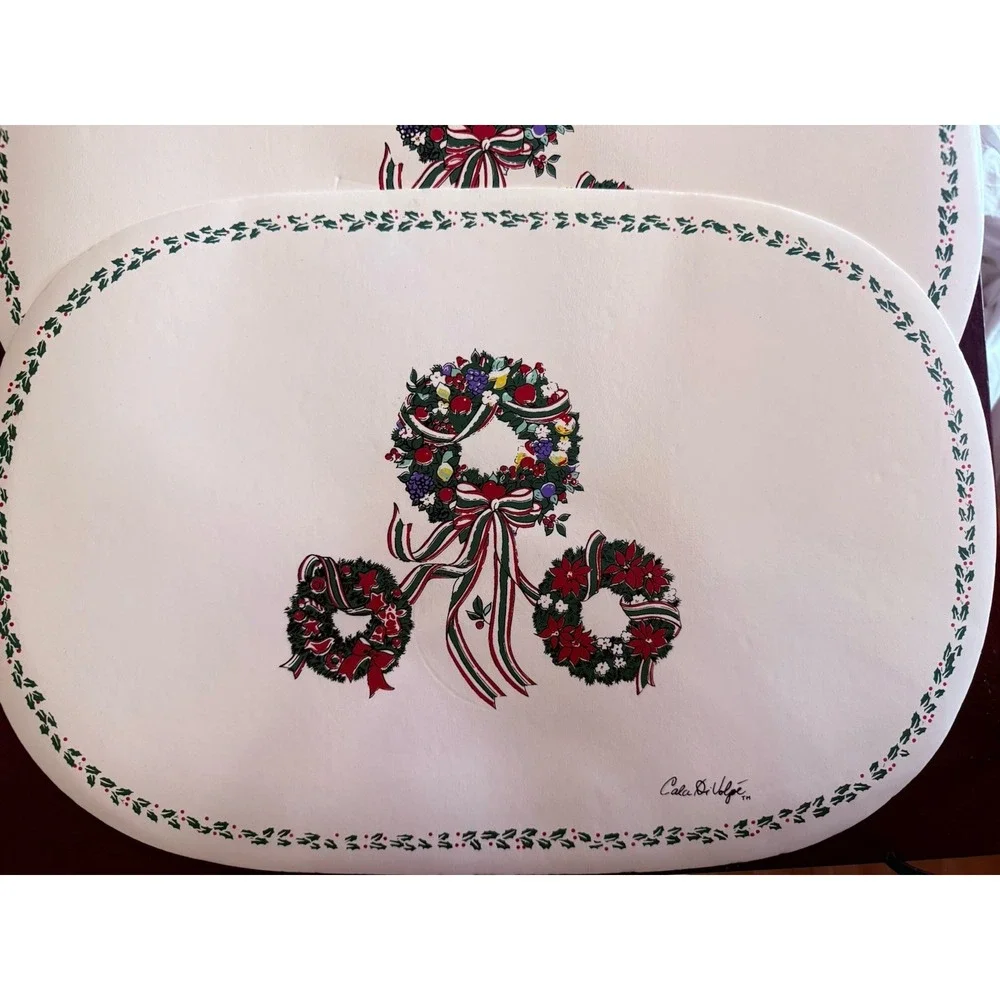 Christmas Wreaths‎ Oval SET Of 4 Vinyl Cala Di Volpe Vintage 1980s Pop Retro
